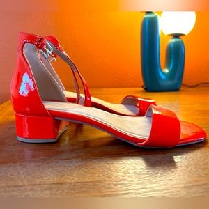 Red Patent Leather low block heal sandal. So cute!